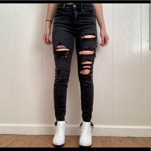American Eagle Black Distressed Ripped Jeans